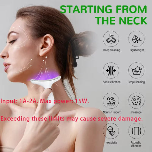 Appareil de Massage LED Visage & Cou – 7 Couleurs, Chauffant, Rechargeable USB | Anti-Âge & Raffermissant
